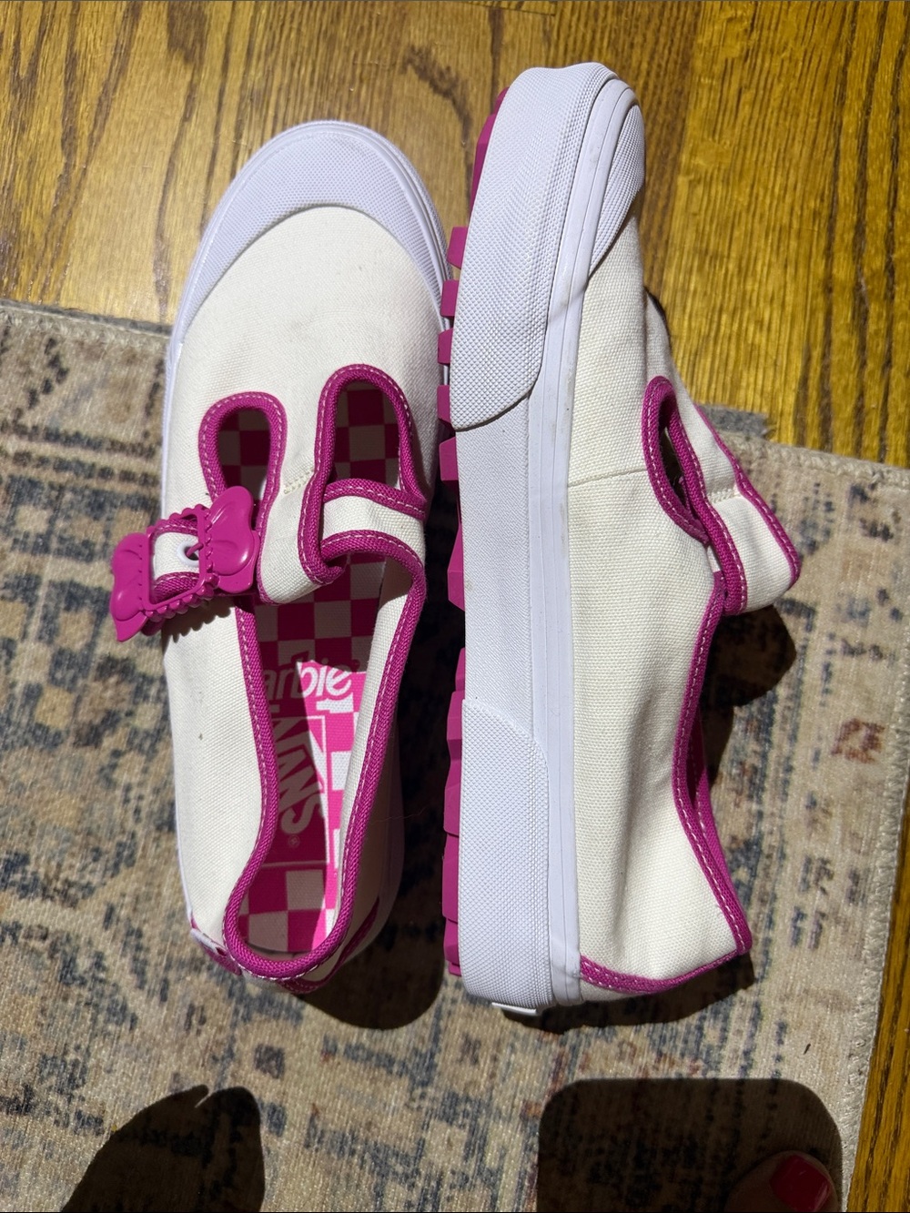 Vans Barbie Kids White and Pink Slip-On Mary Jane Sneakers - Picture 2 of 4